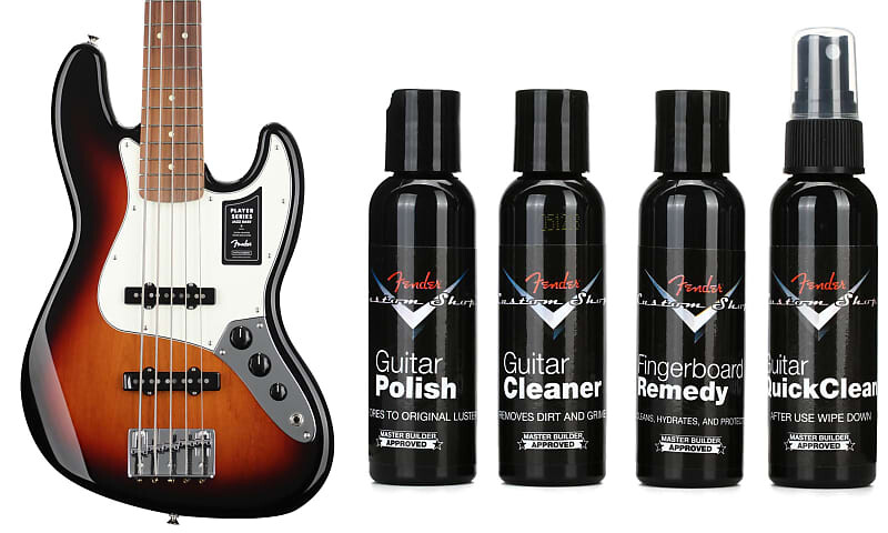 

Fender Player Jazz Bass V - 3-Tone Sunburst с Pau Ferro Комплект накладки на гриф с Fender Custom Shop Deluxe Guitar Care System - 4-Pack 0149953500=1 0990539000=1