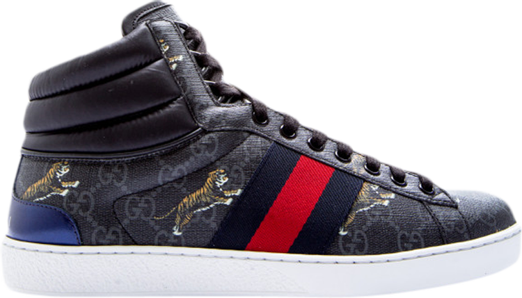 Кроссовки Gucci Ace GG High Tiger Logo - Black, черный - фото