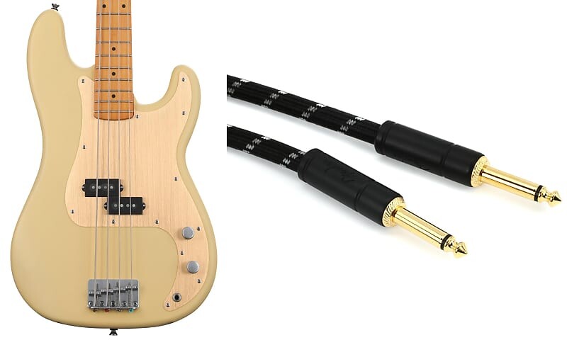 

Squier 40th Anniversary Vintage Edition Precision Bass — Satin Vintage Blonde Bundle с Fender 0990820080 Deluxe Series Straight to Straight Instrument Cable — 18,6 футов, черный твид Squier + Fender 0379530507=1 0990820080=1