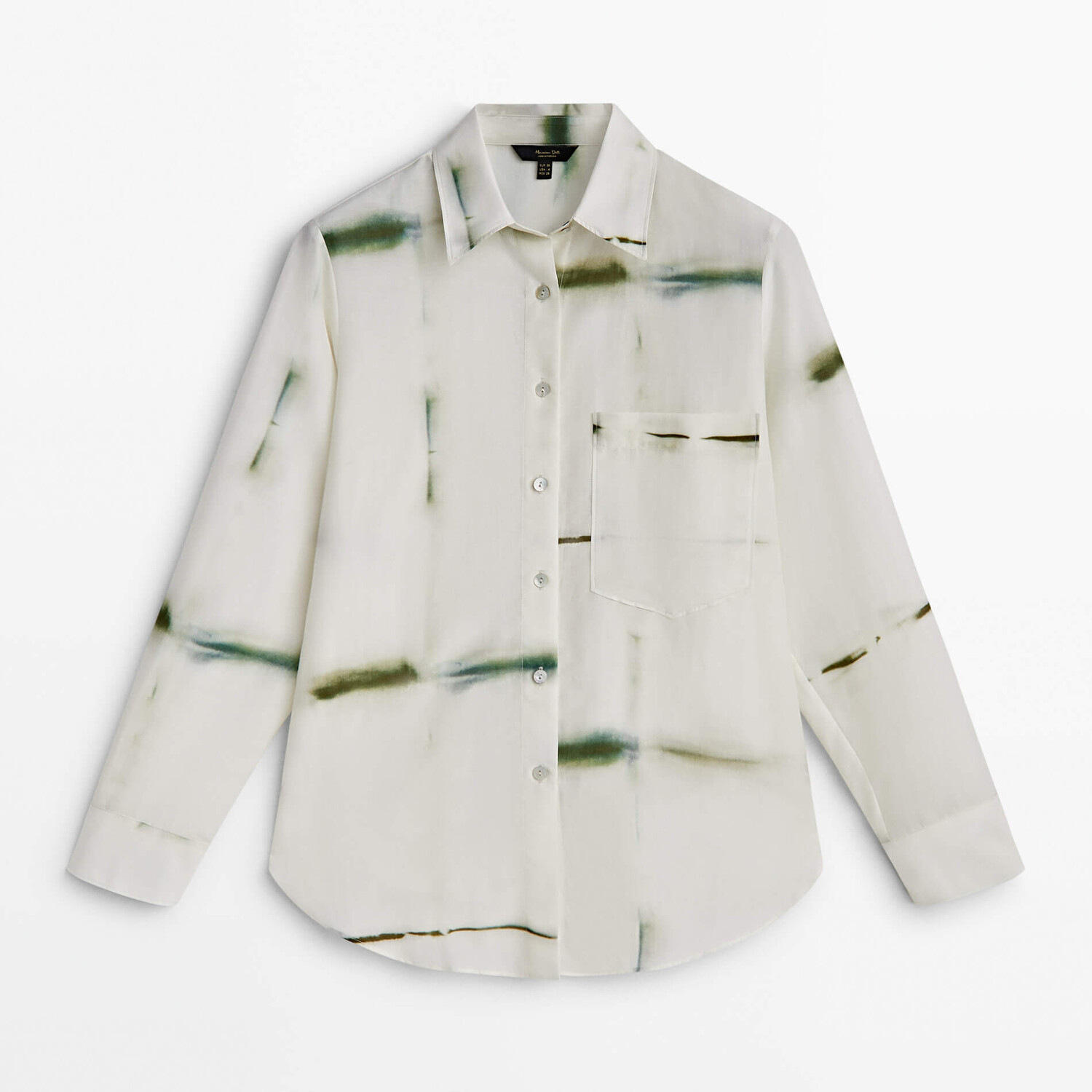 

Рубашка Massimo Dutti Cotton And Silk Blend Printed, белый/зеленый
