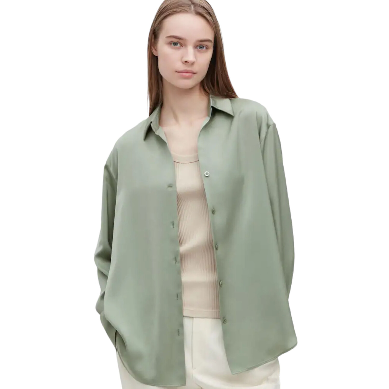 

Блуза Uniqlo Satin Long Sleeved, зеленый