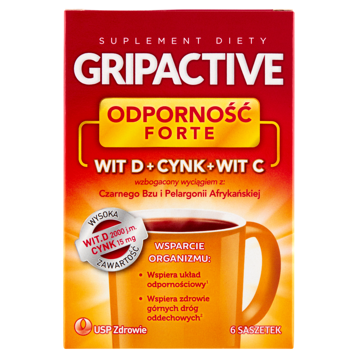 Gripactive Forte Odporność биологически активная добавка, 6 пакетиков/1 упаковка