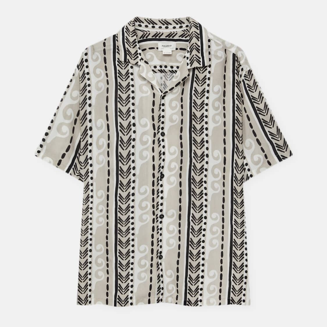 

Рубашка Pull&Bear Wave Print, бежевый/черный