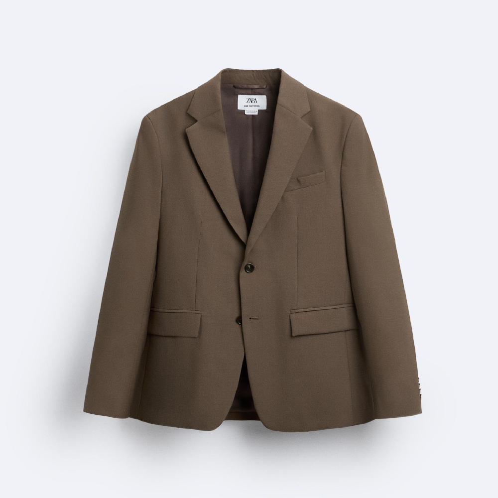 Пиджак Zara Wool Blend Suit, коричневый пальто zara wool blend fitted черный