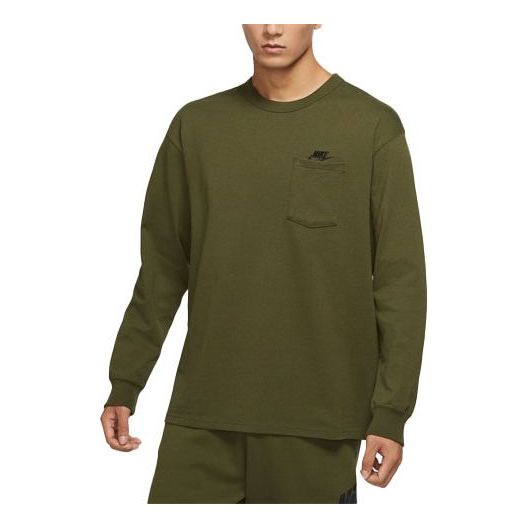 Футболка Men's Nike Solid Color Long Sleeves Round Neck Pullover Pocket Long Sleeves Green T-Shirt, зеленый solid color long sleeves