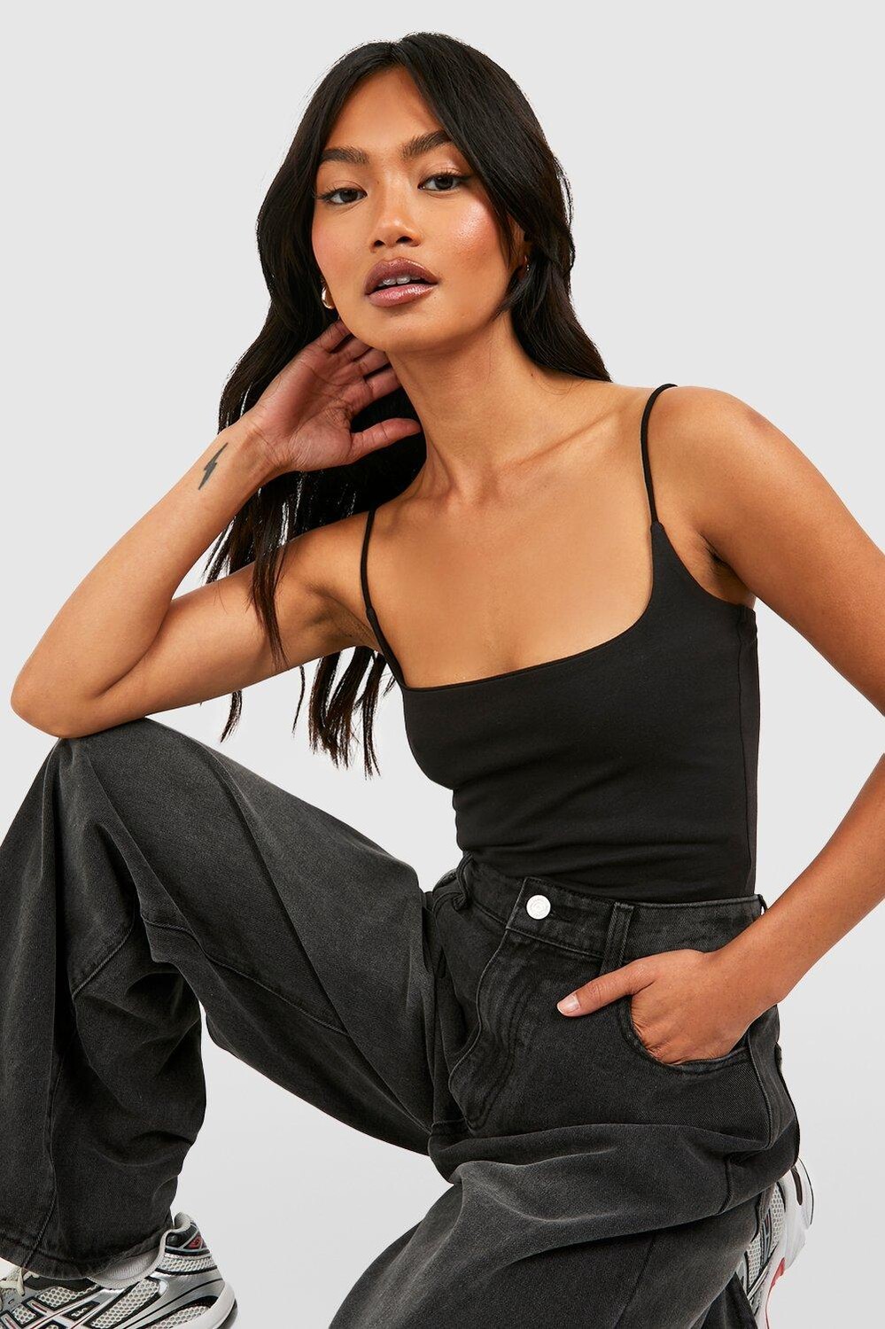 

Базовое боди из хлопка на ремешках Boohoo, черный