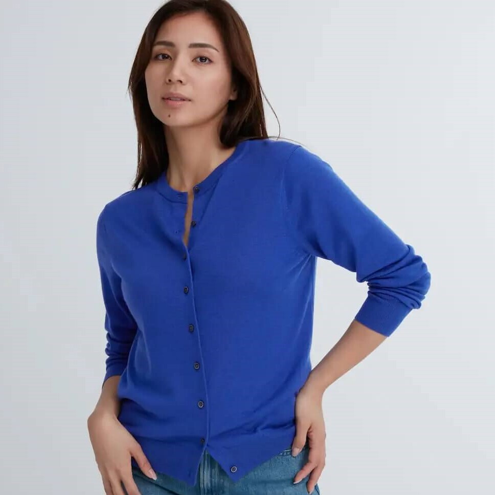 

Кардиган Uniqlo 100% Extra Fine Merino Crew Neck, синий