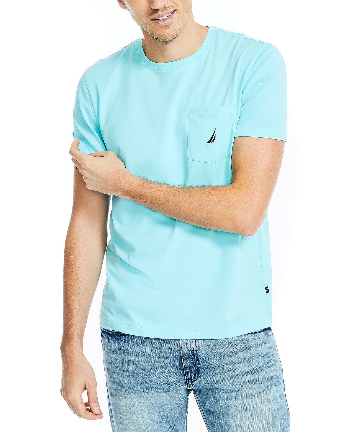 цена Мужская однотонная футболка классического кроя с круглым вырезом и карманами Nautica, мульти