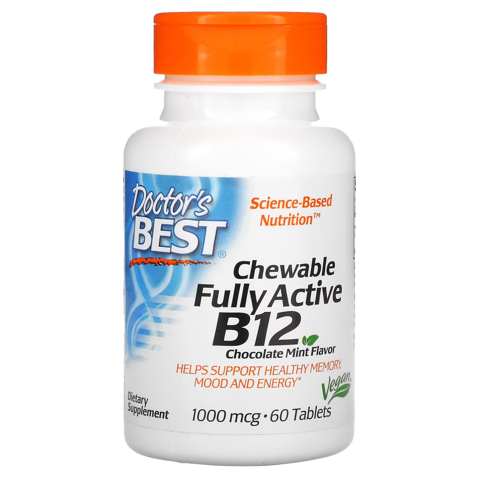 Активный Витамин B12 Doctor's Best, шоколад и мята, 60 жевательных таблеток активный витамин b12 doctor s best 180 вегетарианских капсул
