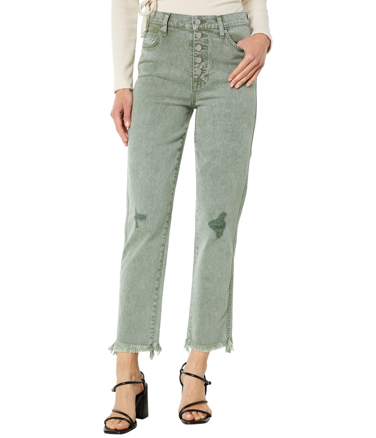 

Джинсы 7 For All Mankind, High-Waisted Crop Straight Exposed Buttons in Mineral Olive