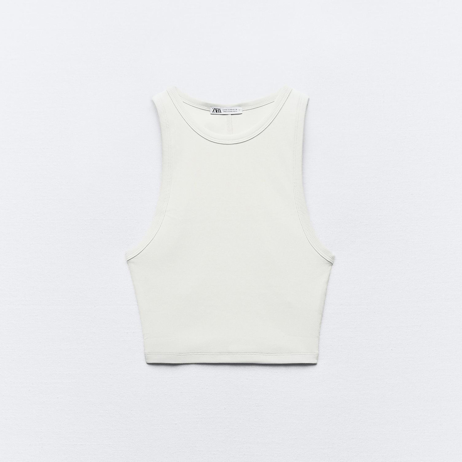 

Топ Zara Ribbed Cropped Halter, серо-белый