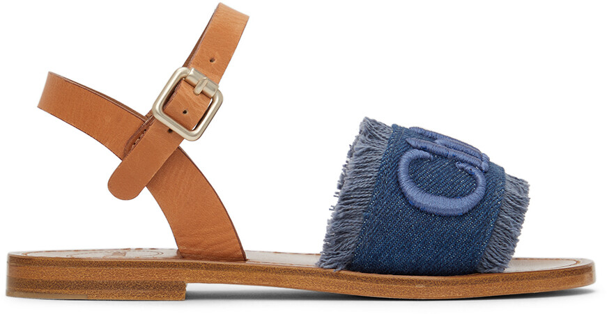 

Детские коричнево-синие джинсовые сандалии с логотипом Chloé