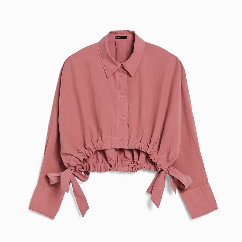 

Блузка короткая Bershka Сropped Shirt With Strap Detail, розовый