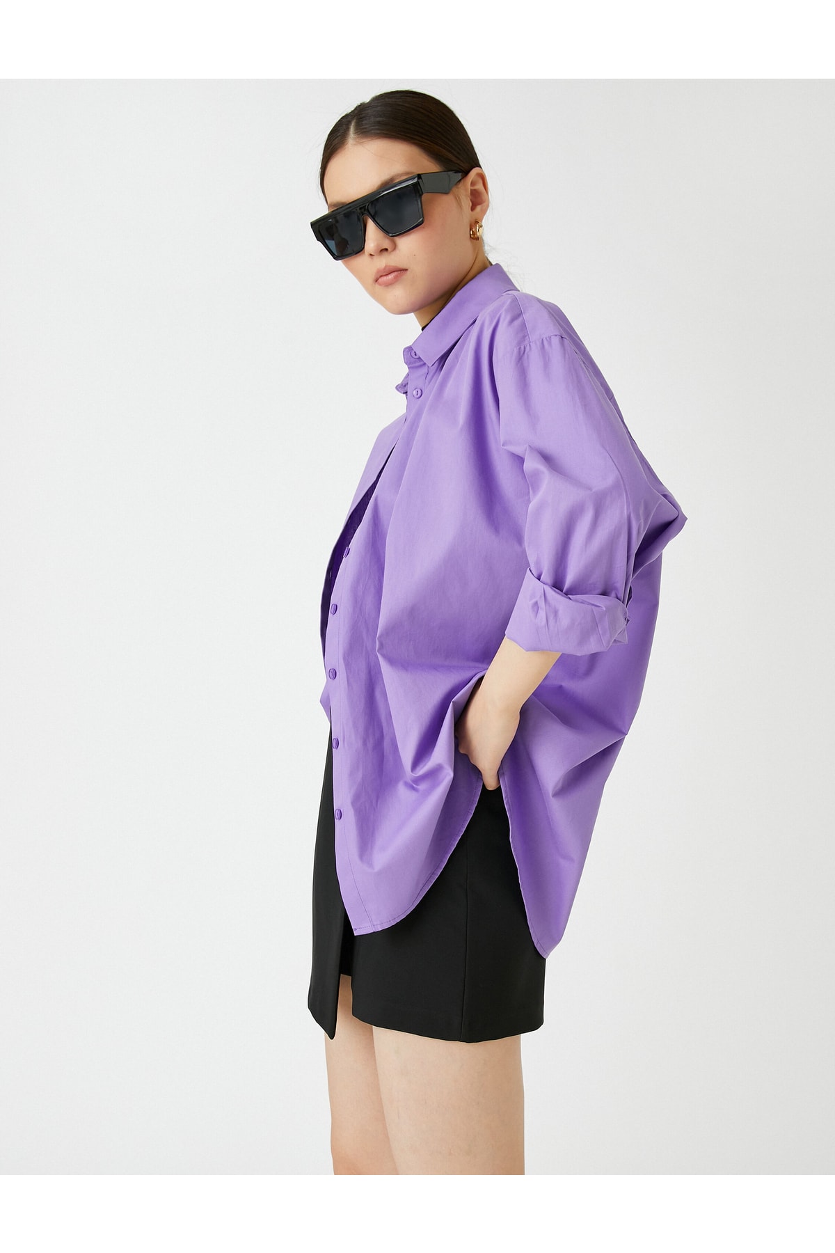Базовая рубашка оверсайз из хлопка Koton, фиолетовый