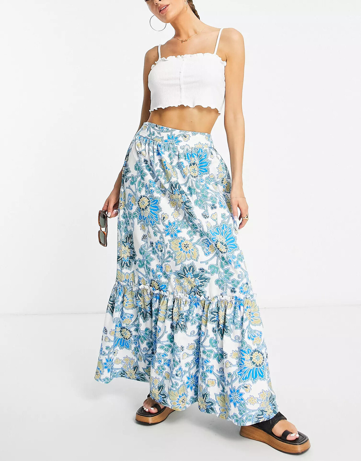 

Юбка-макси Topshop Co-ord из поплина с цветочным принтом, голубой