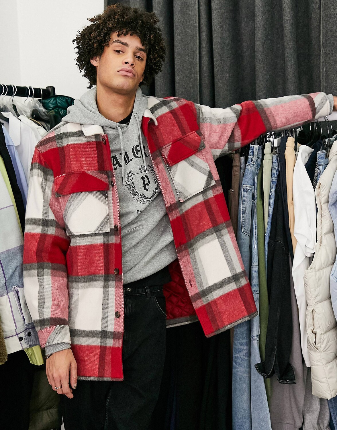 Куртка свободного кроя в красную клетку ASOS DESIGN