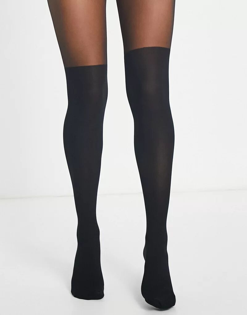 Vero Moda – черные колготки, напоминающие чулки выше колена