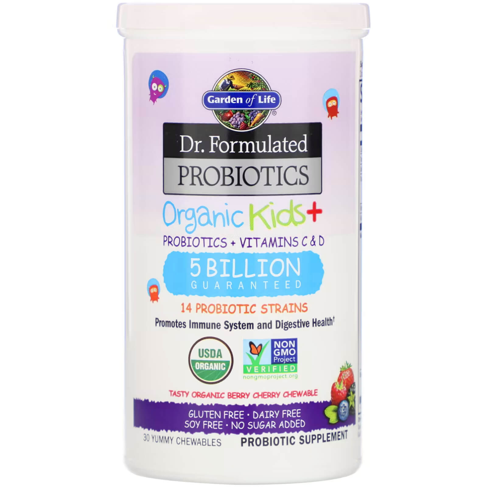 Пробиотик детский, ягоды и вишня 30 жевательных таблеток Garden of Life garden of life магний с пребиотиками и пробиотиками персик 60 жевательных таблеток