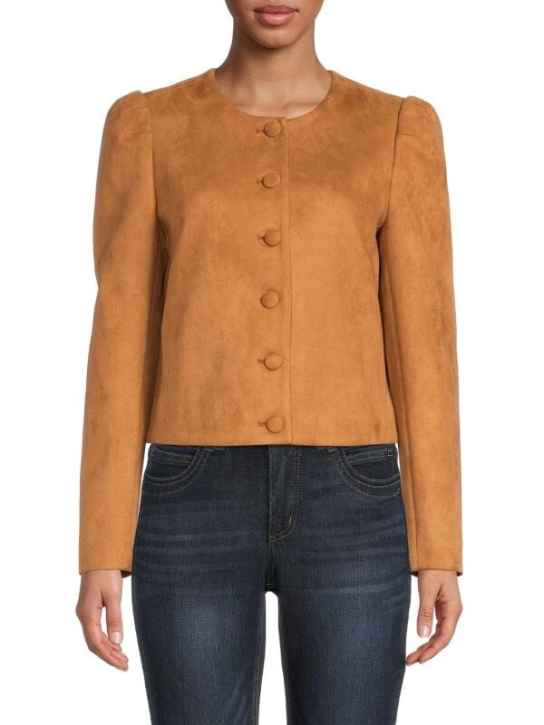 

Куртка BCBGMAXAZRIA без воротника с пышными рукавами, camel