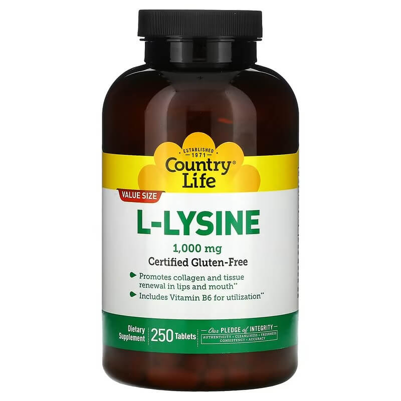 L-лизин Country Life 1000 мг, 250 таблеток калий country life 99 мг 250 таблеток