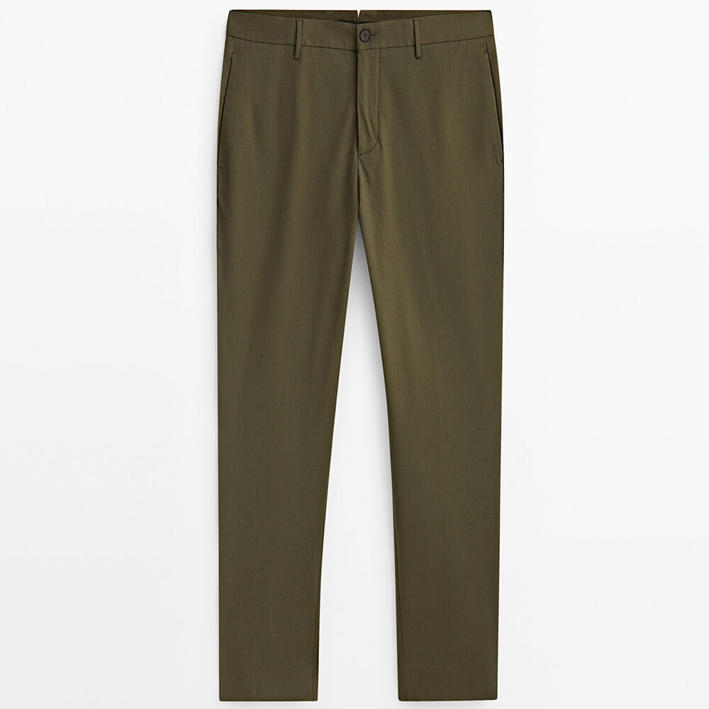 

Костюмные брюки из эластичного смесового хлопка Massimo Dutti, темный хаки
