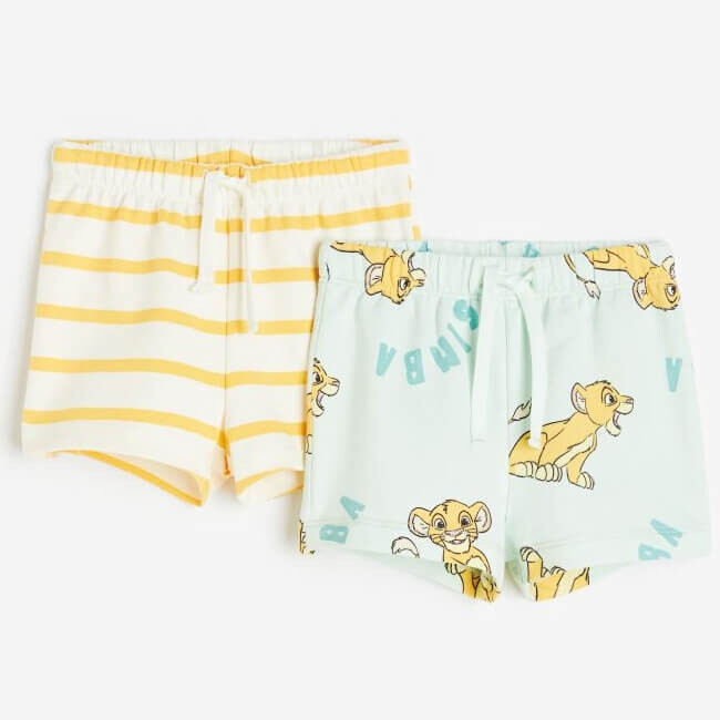 

Комплект шорт H&M Sweatshorts The Lion King, 2 предмета, светло-зеленый/желтый/белый