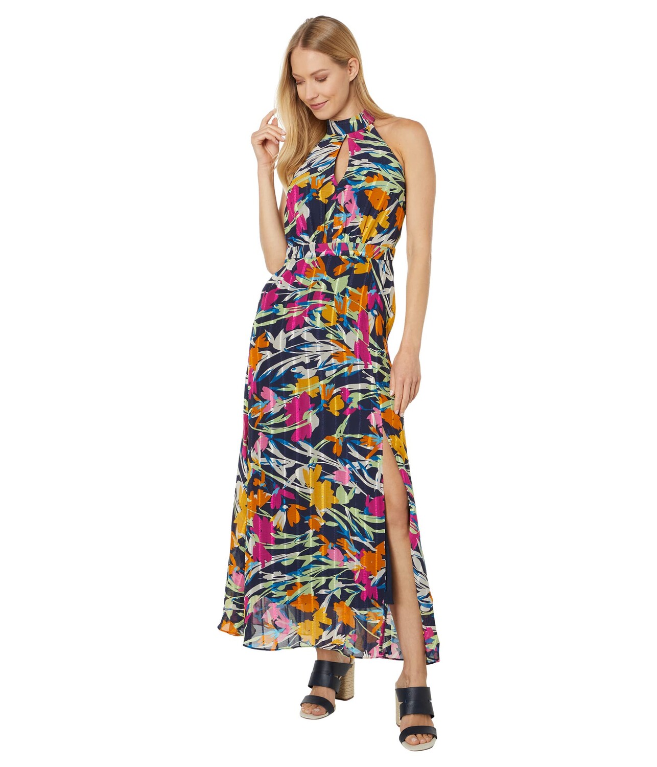 

Платье Maggy London, Ribbon Stripe Maxi Dress with Keyhole Neck