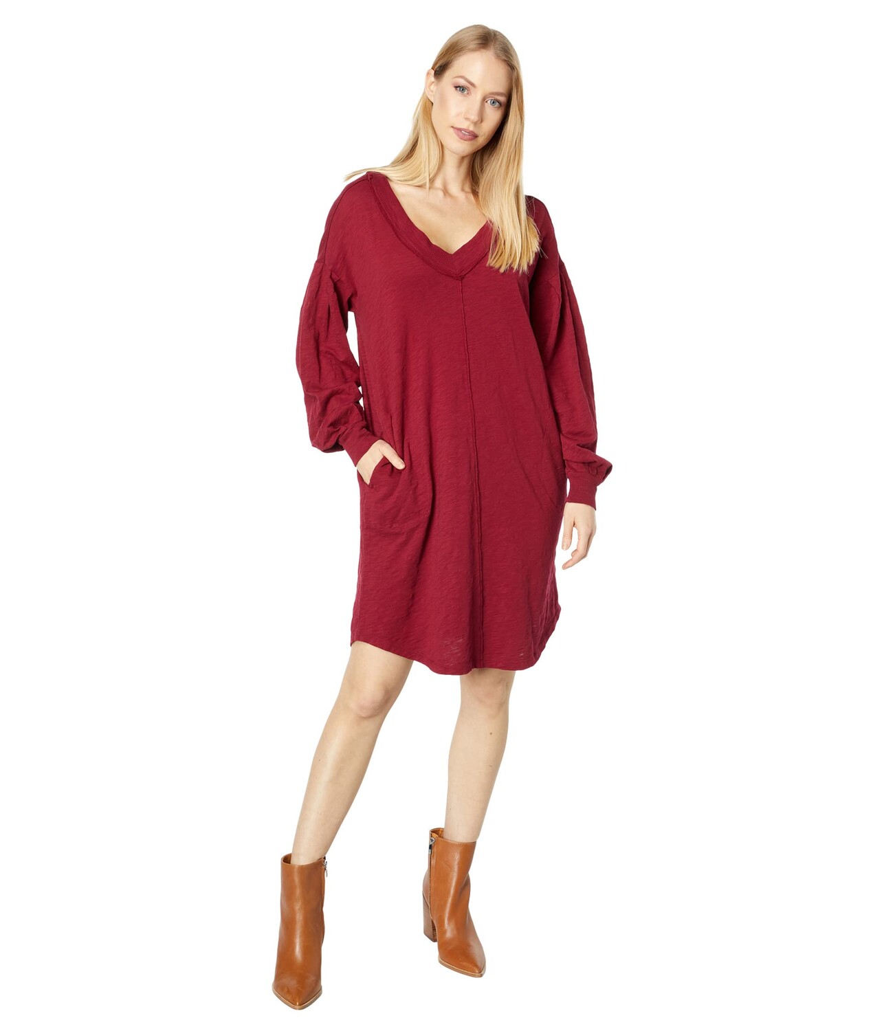 

Платье Mod-o-doc, Slub Jersey Long Pleated Sleeves V-Neck Dress