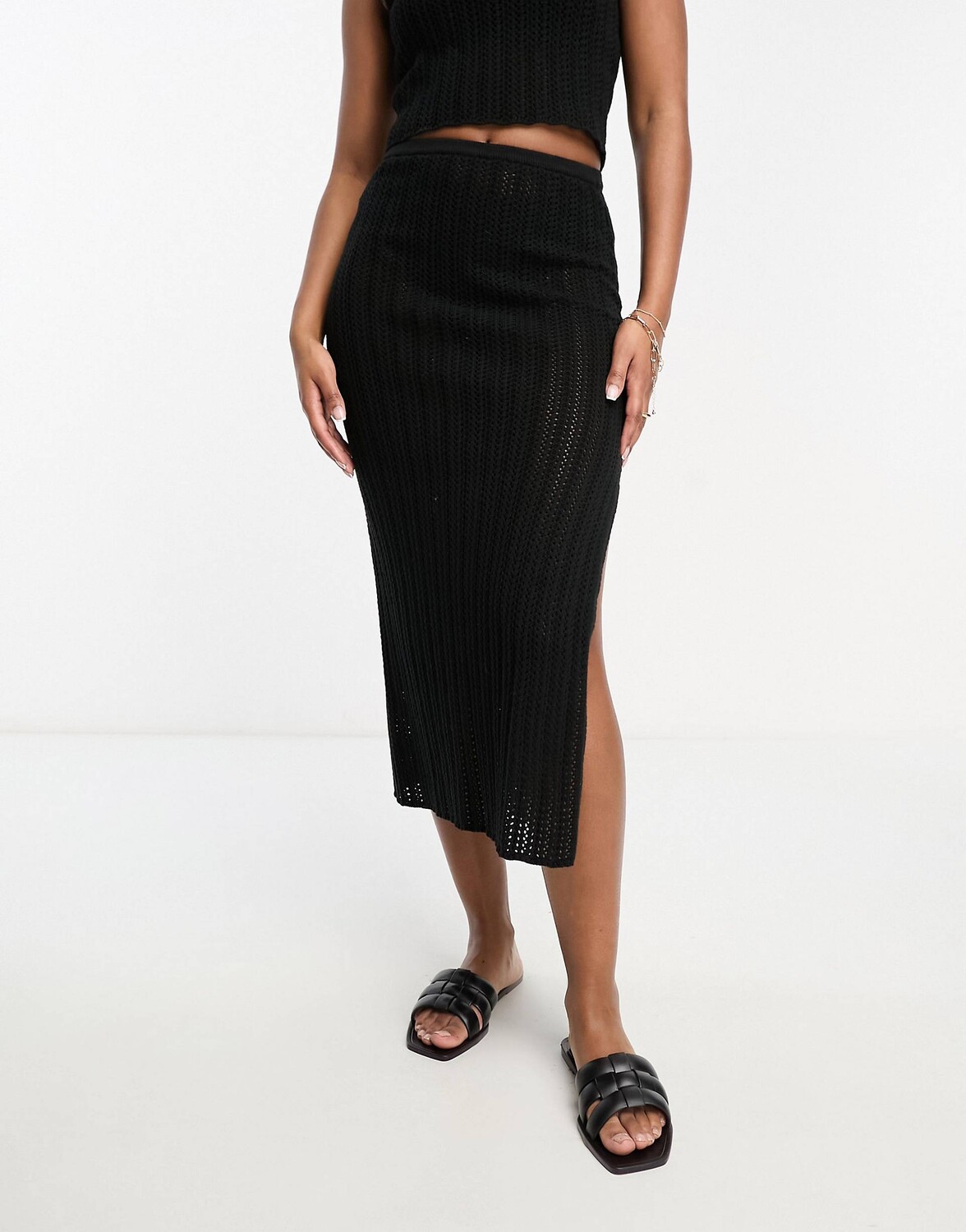 

Юбка 4th & Reckless Dune Crochet Beach Co-ord, черный