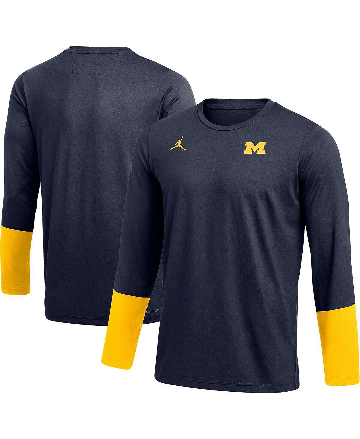 

Мужская темно-синяя футболка с длинным рукавом michigan wolverines football performance Jordan, синий