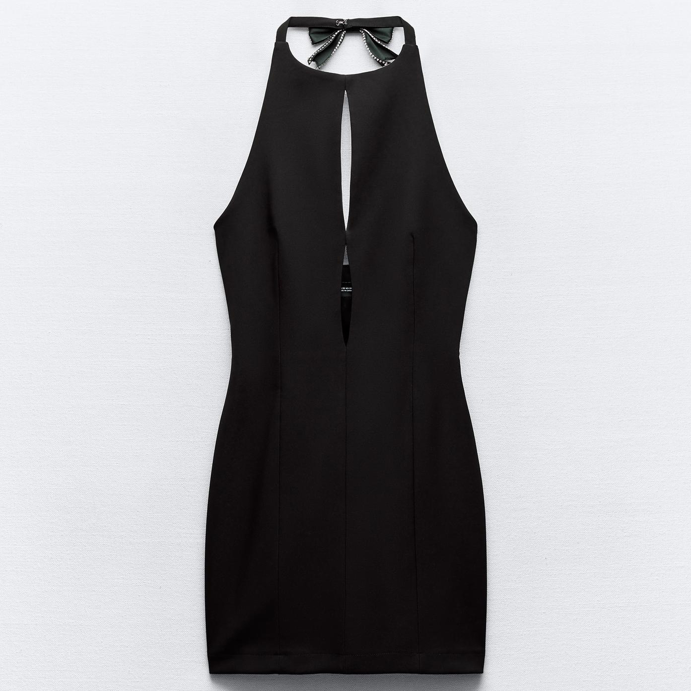 Платье Zara Cut-out Halterneck With Rhinestone Bow, черный боди комбинезон zara rhinestone bow черный