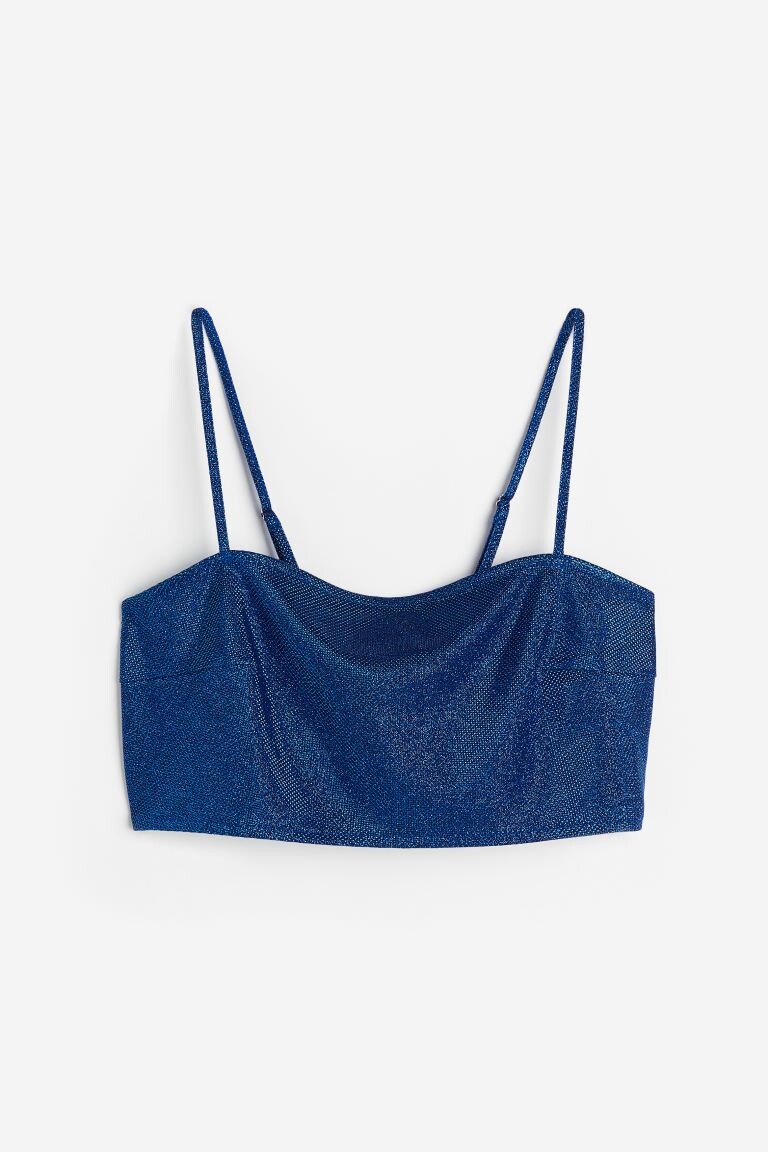 

Блестящий топ без косточек с завязками H&M, ярко-синий/блестящий