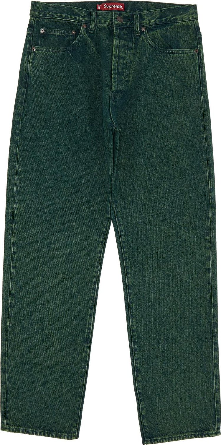 джинсы supreme fat tip jacquard regular jean black черный Джинсы Supreme Regular Jean 'Overdyed Green', зеленый