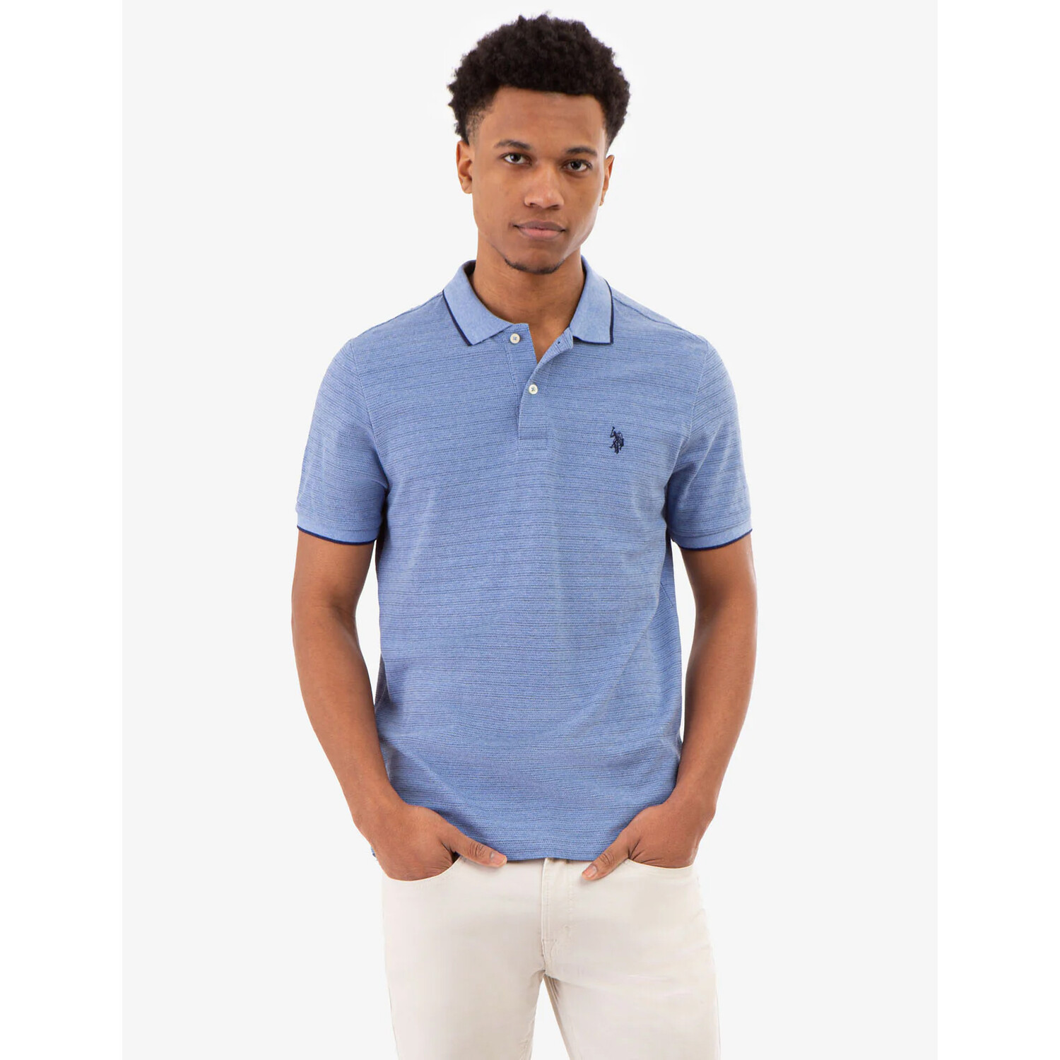 

Футболка-поло U.S. Polo Assn Jacquard marled stripe, голубой
