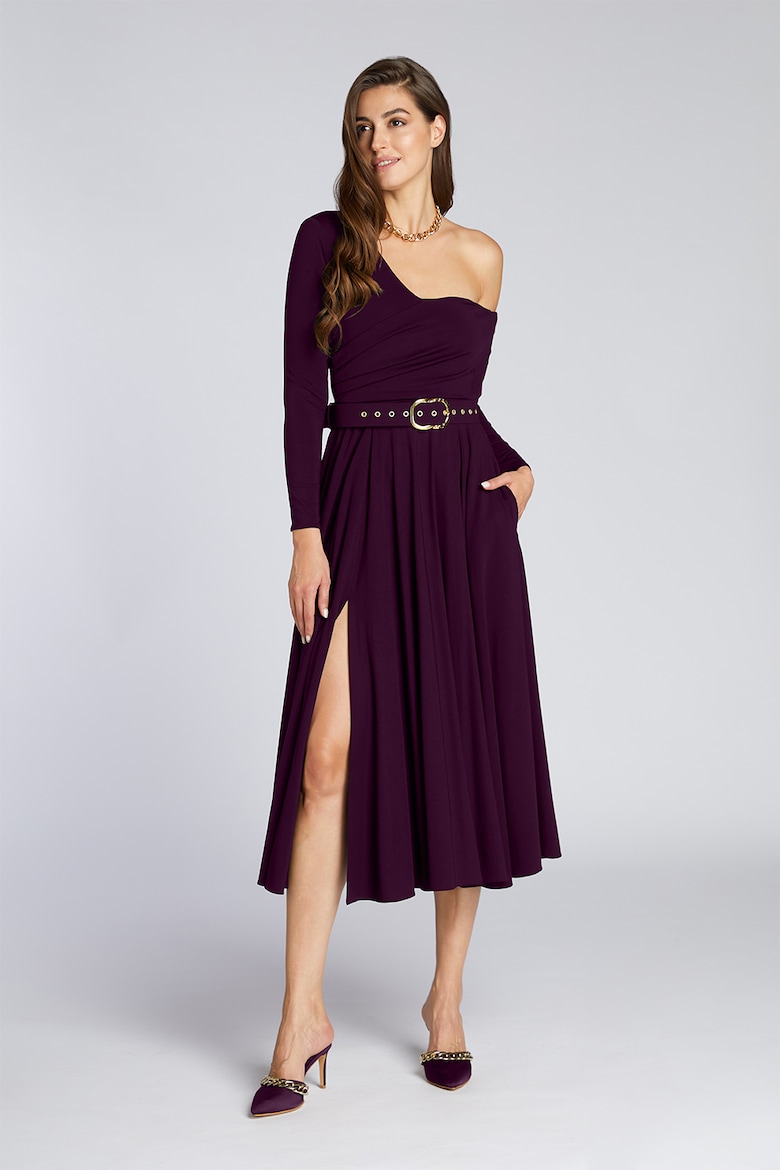 Платье с открытыми плечами и разрезом по бокам Alina Cernatescu, фиолетовый