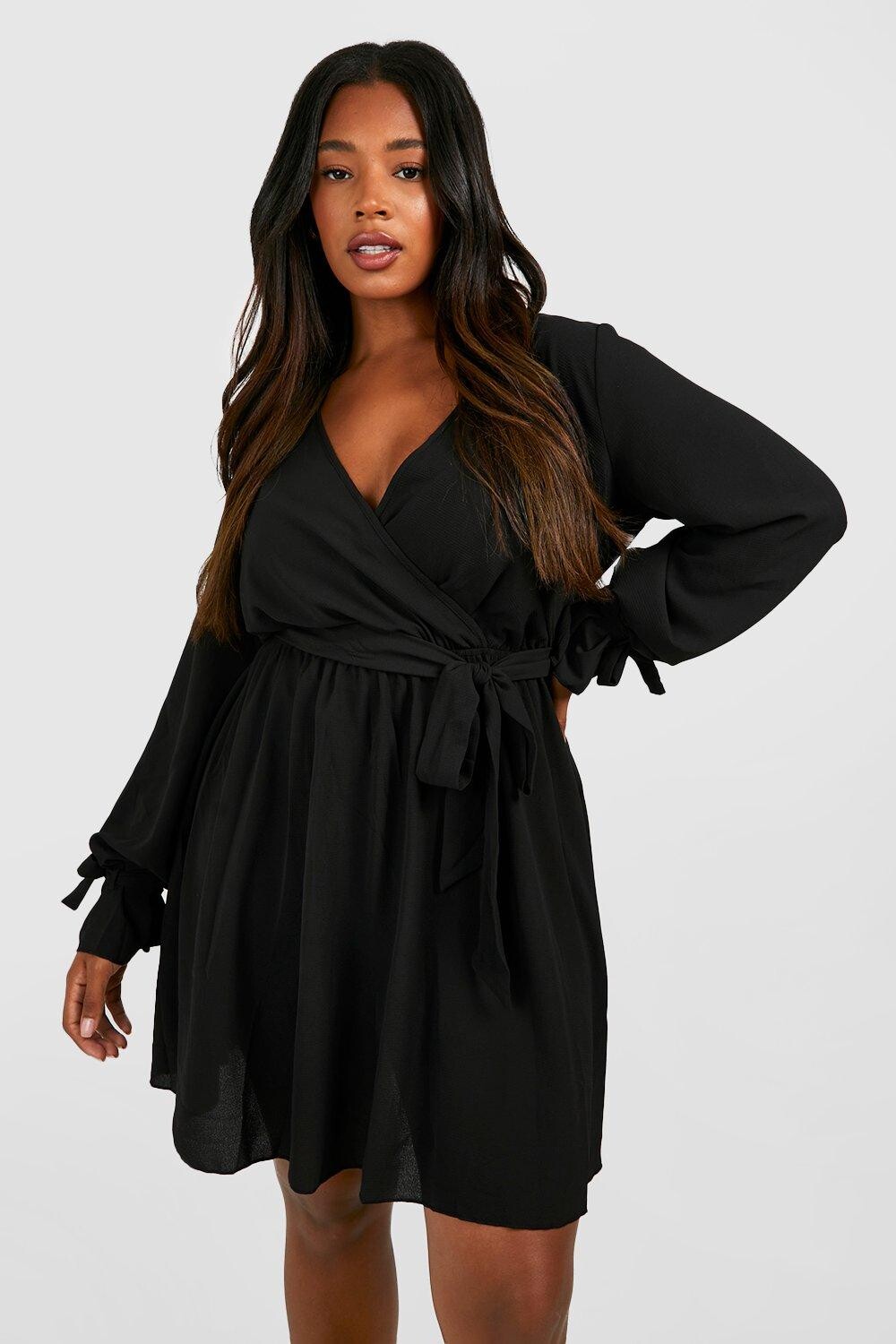 

Платье с запахом на талии Boohoo, черный