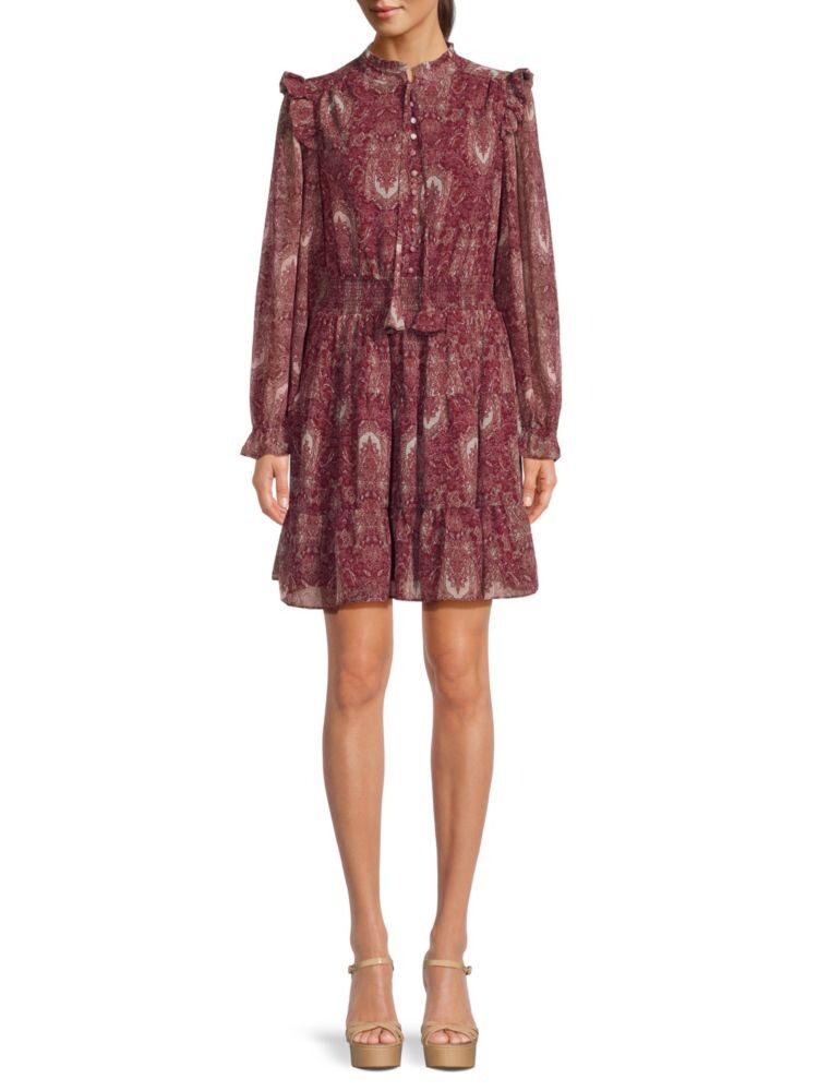 

Мини-платье с принтом и рюшами Saks Fifth Avenue, цвет Mulberry Paisley