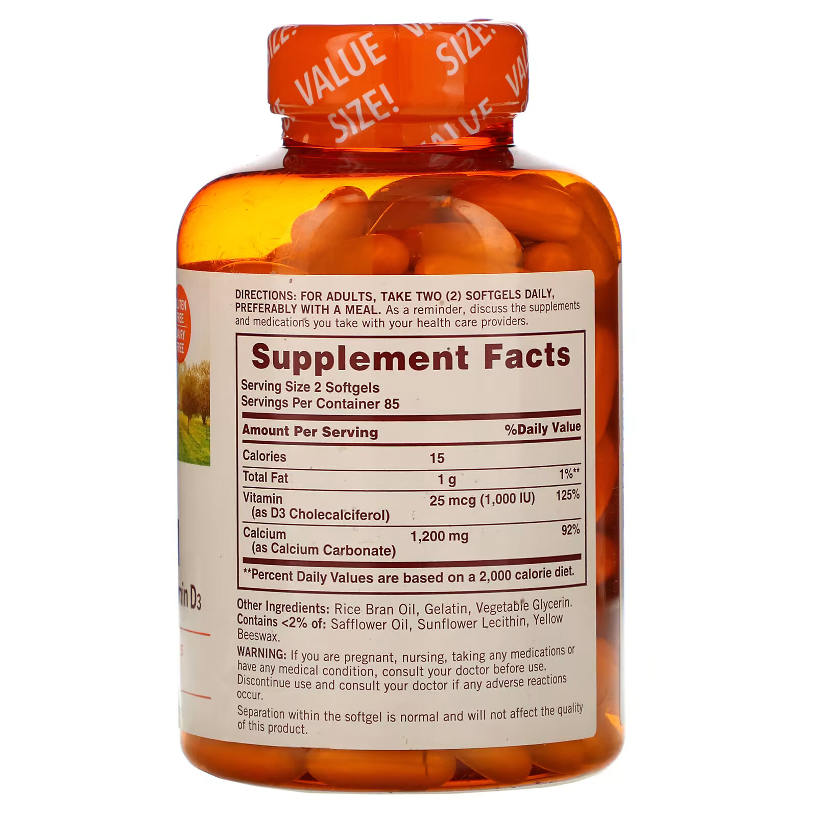 Sundown Naturals, Кальций с витамином D3, 600 мг, 170 мягких таблеток
