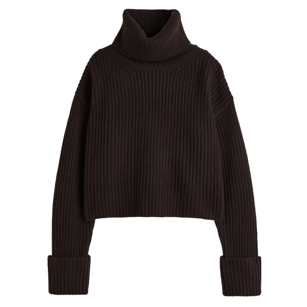 Свитер H&M Premium Selection Wool-blend Turtleneck, темно-коричневый укороченный свитер в рубчик koton белый