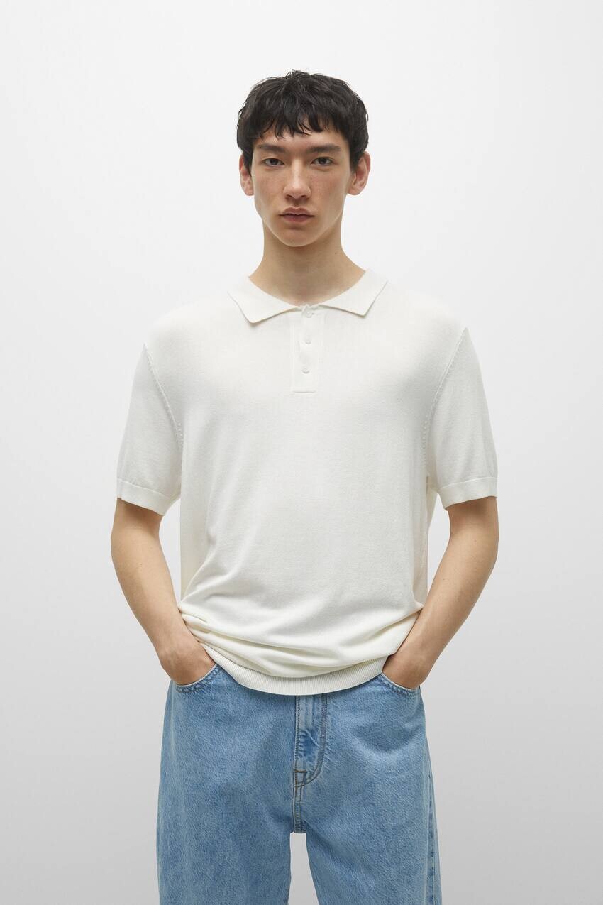 

Трикотажная рубашка поло с короткими рукавами Pull&Bear, кремовый