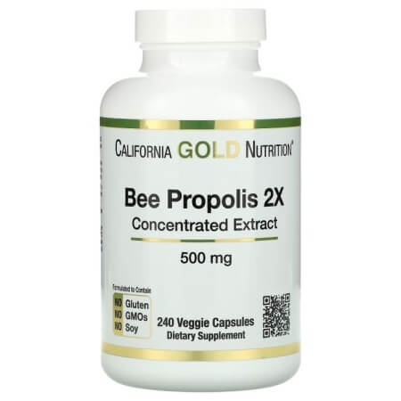 Прополис 2X концентрированный экстракт California Gold Nutrition 500 мг, 240 капсул