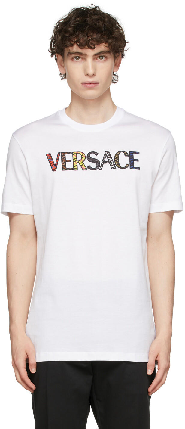 

Белая футболка с вырезанным логотипом и монограммой Versace, Белый
