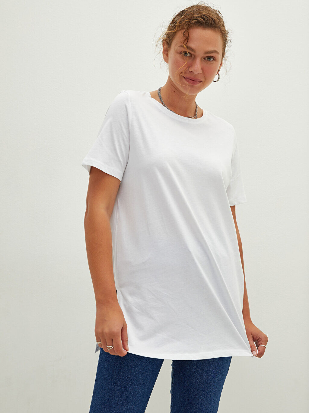 

Хлопковая женская футболка с круглым вырезом и короткими рукавами LCW Casual, Серый