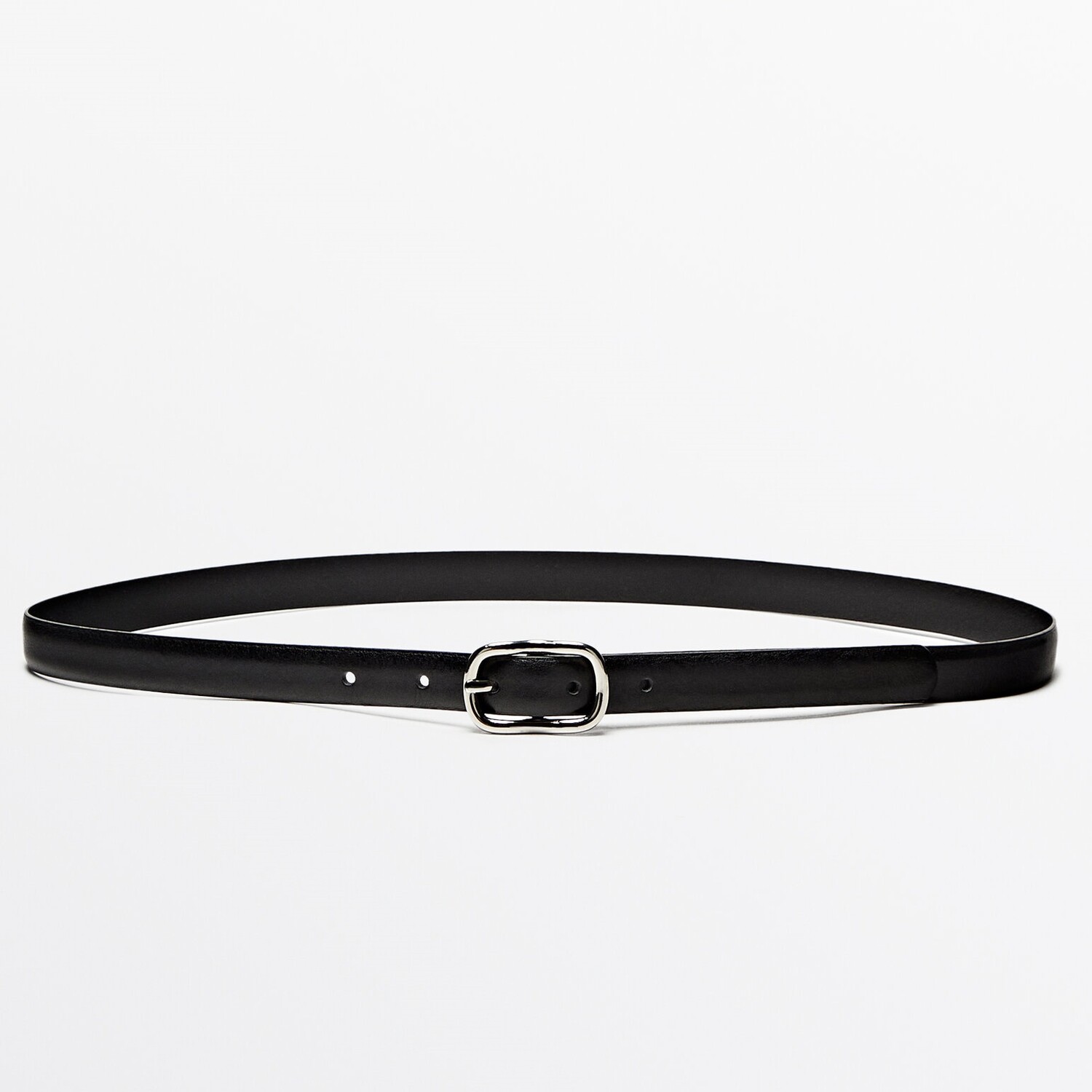 Ремень Massimo Dutti Leather With An Oval Buckle, черный