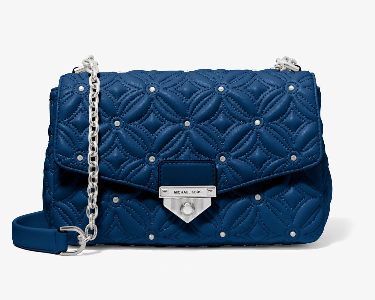 

Сумка Michael Michael Kors SoHo Large Studded Quilted Faux Leather Shoulder, синий