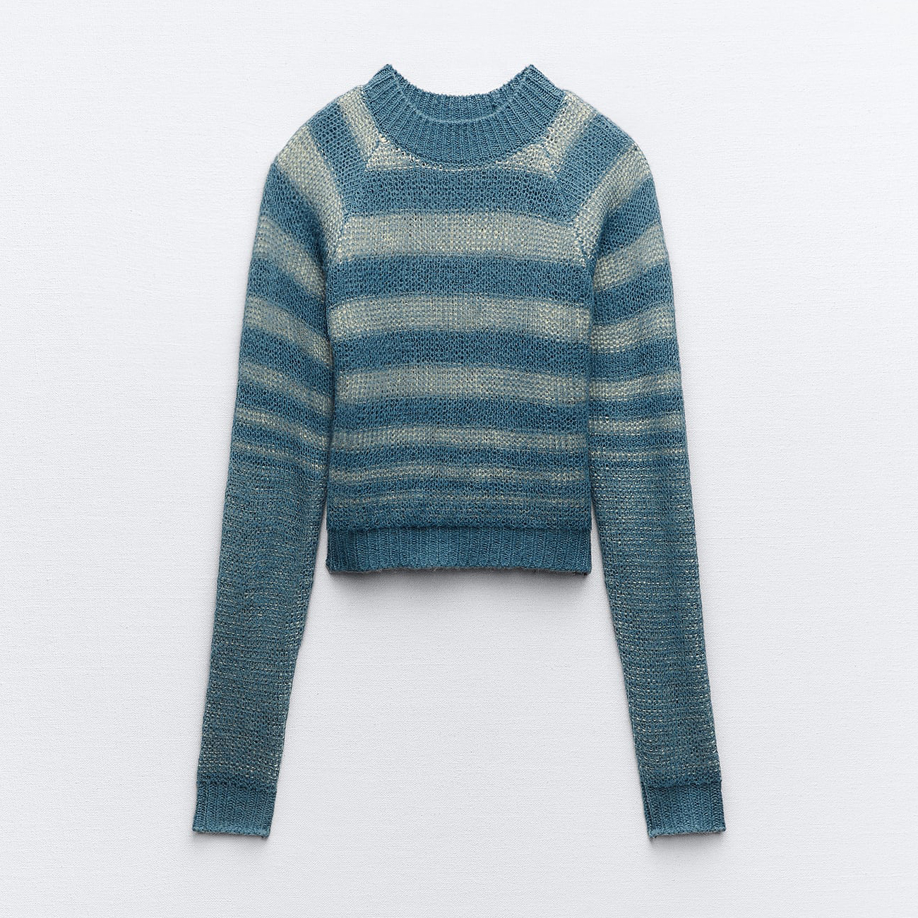 свитер zara ribbed knit cropped кремовый Свитер Zara Striped Knit Cropped, синий