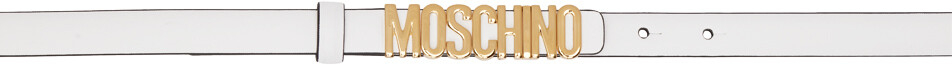 

Белый узкий ремень с логотипом Moschino