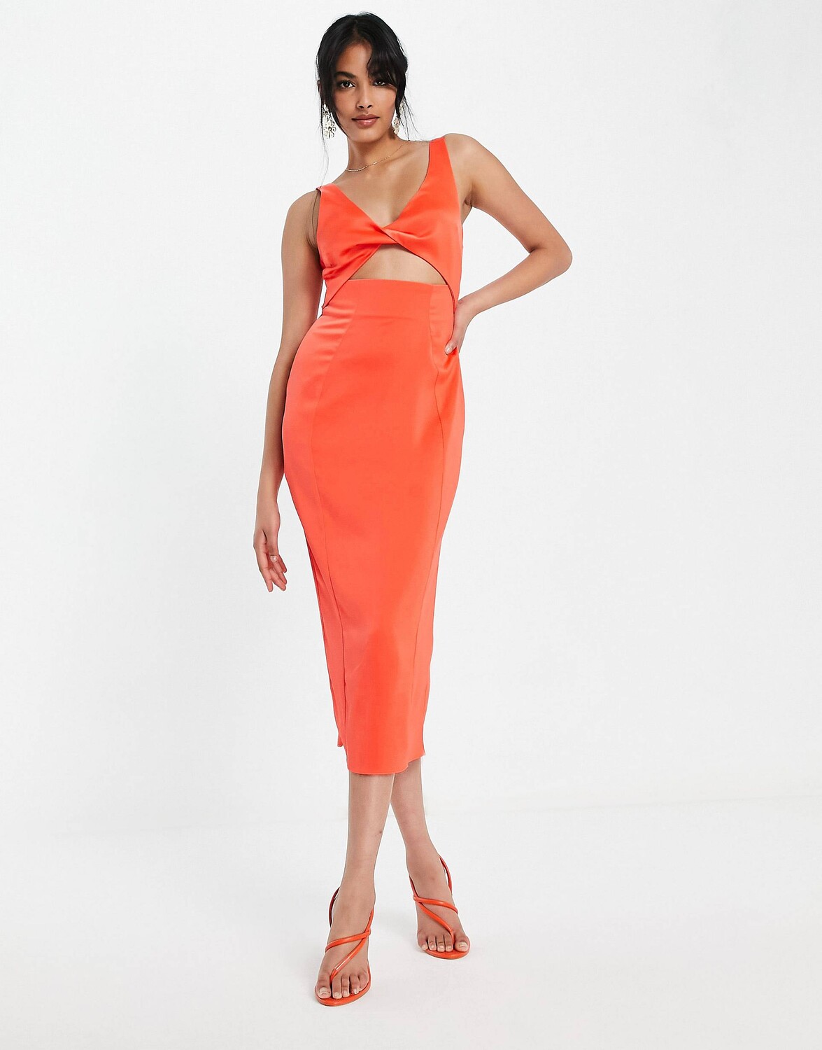 

Коралловое платье миди с вырезом спереди ASOS DESIGN