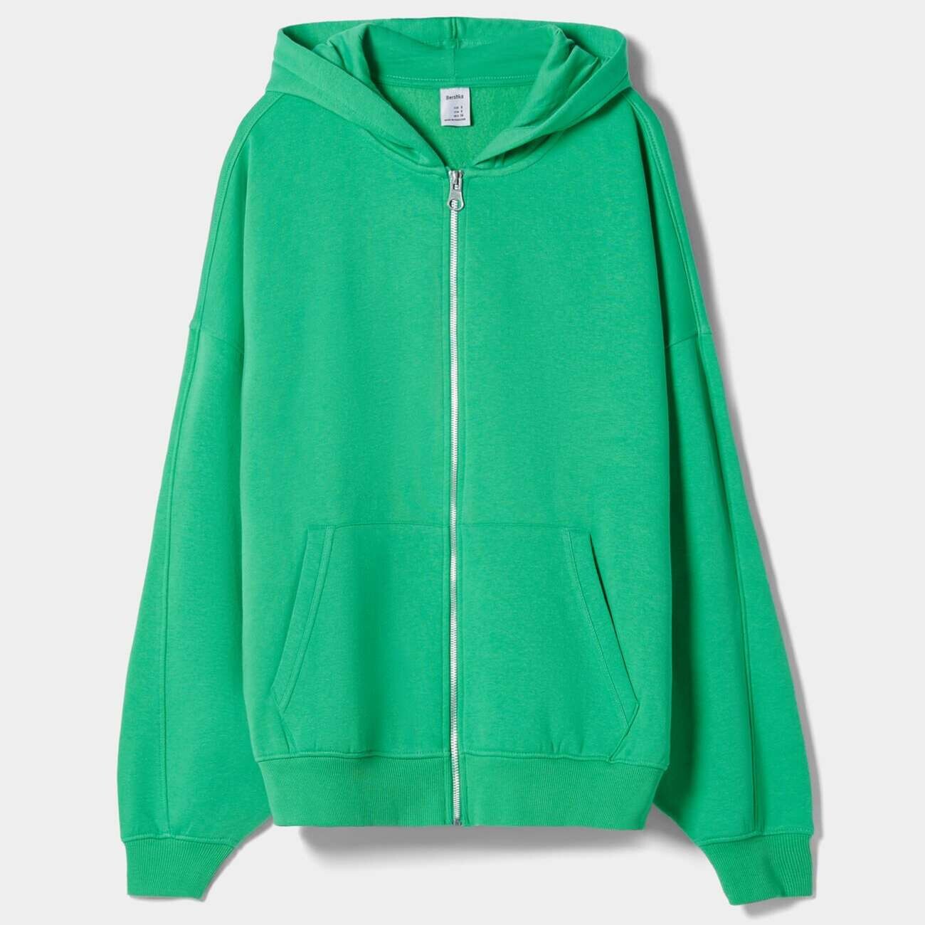 

Худи Bershka Oversize Zip-up, зеленый