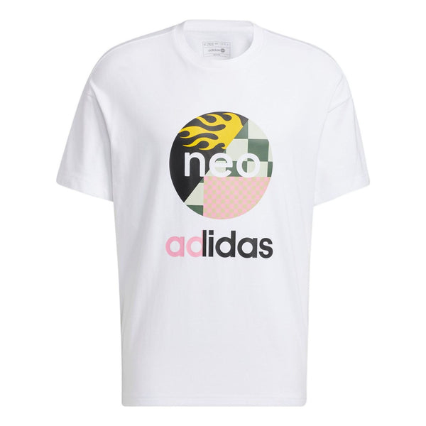 Футболка Adidas neo U Vbe Tee 1 Logo Printing Pattern Round Neck Cotton Short Sleeve White T-Shirt, Белый